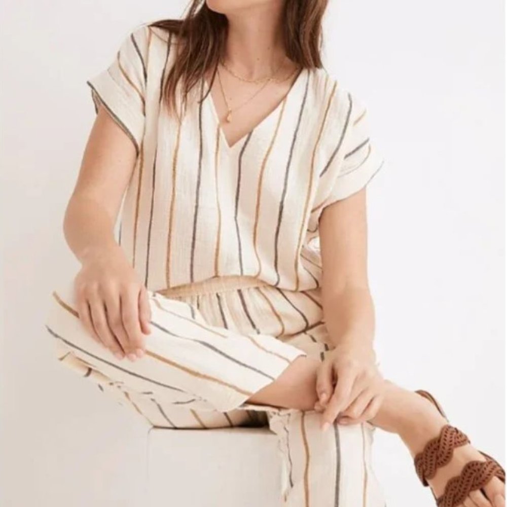 Madewell Medium Lightspun Westing Shirt in Stripe Gauze Coastal Beach